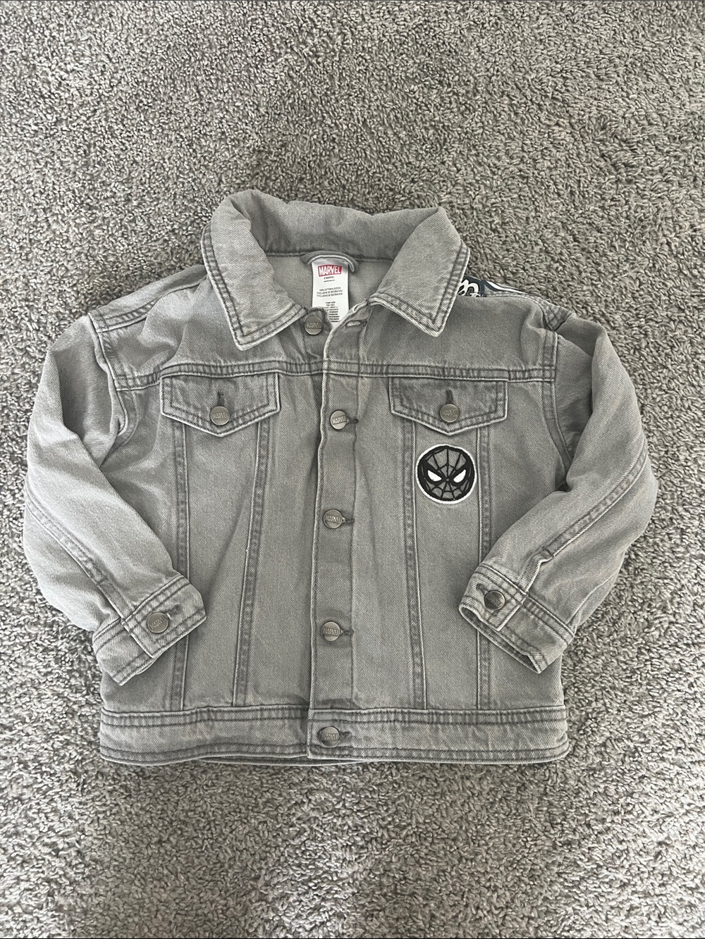 Marvel Gray Denim Jean Jacket with Spider Emblem